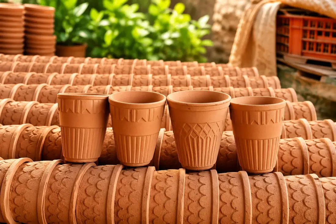 Handcrafted clay kulhads ready for production