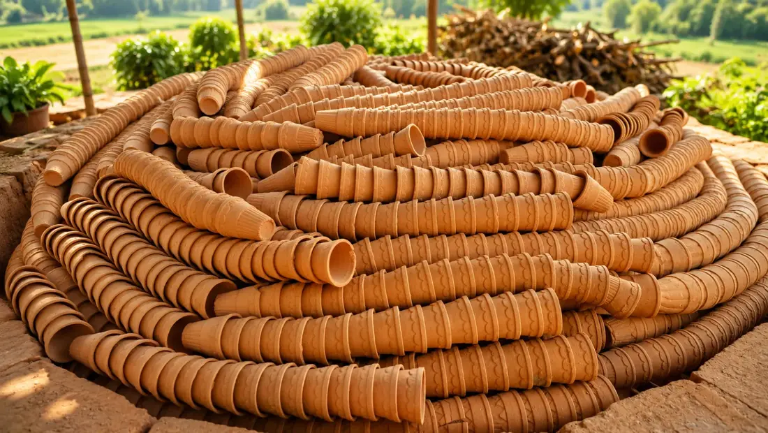 Large collection of handcrafted clay kulhads