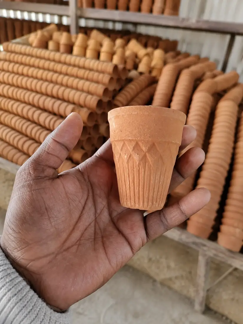 Handcrafted clay kulhad in hand